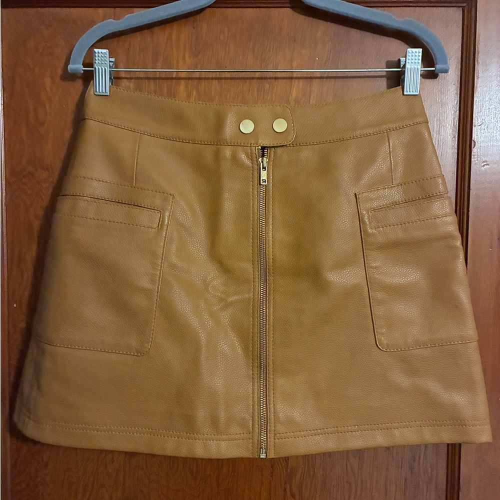 Free People Faux Leather Zip-Front Mini Skirt Size 6